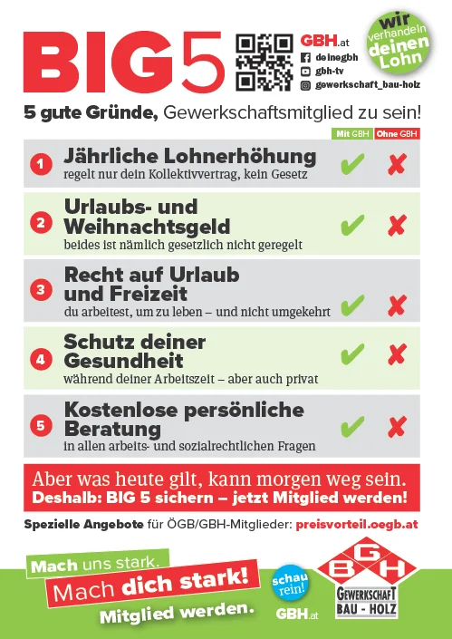 BIG 5 - gute Gründe, Gewerkschaftsmitglied zu sein